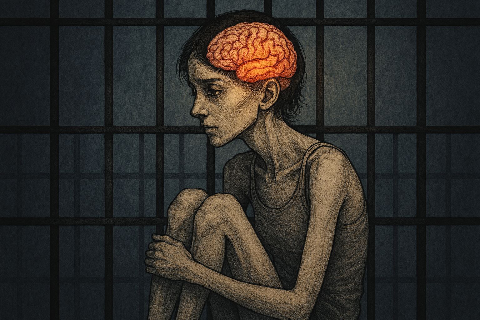 nälkiintynyt nainen mielensä vankilassa