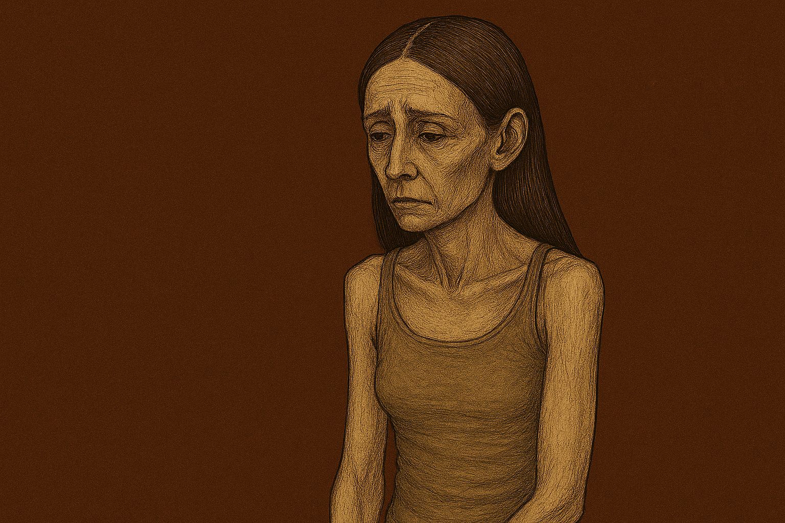 Krooninen anoreksia, kun sairaus on osa identiteettiä piirroskuva nälkiintynyt nainen