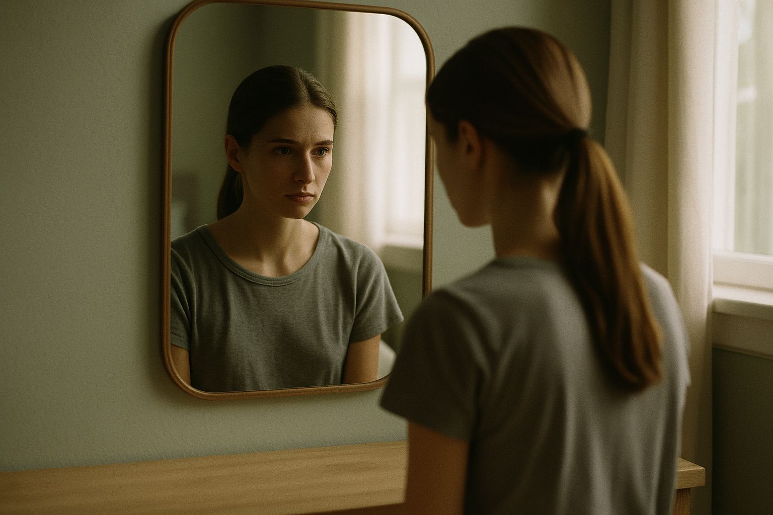 nuori katsoo itseään peilistä